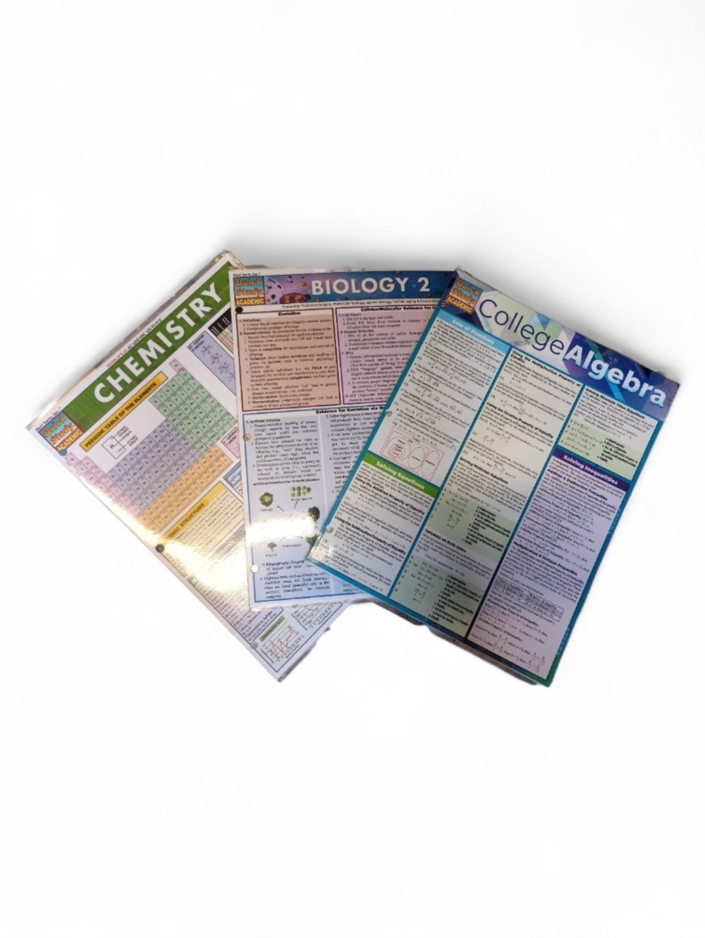 Study Quick-Reference Laminated Chemistry, Biology 2 & College Algebra Charts